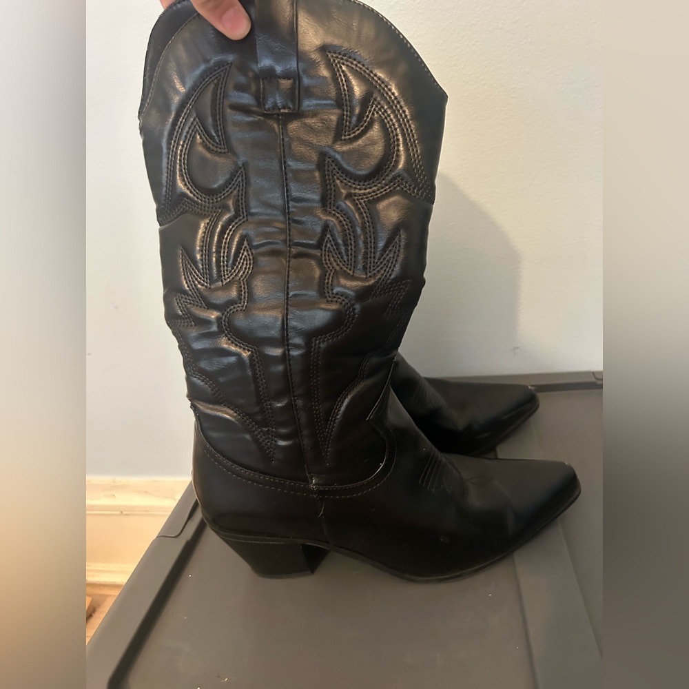 Black Western Faux Leather Boots